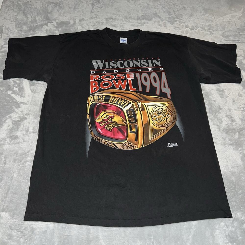 Vintage 1994 Wisconsin Badgers Rose Bowl Ring Graphic Print Salem Shirt XL USA